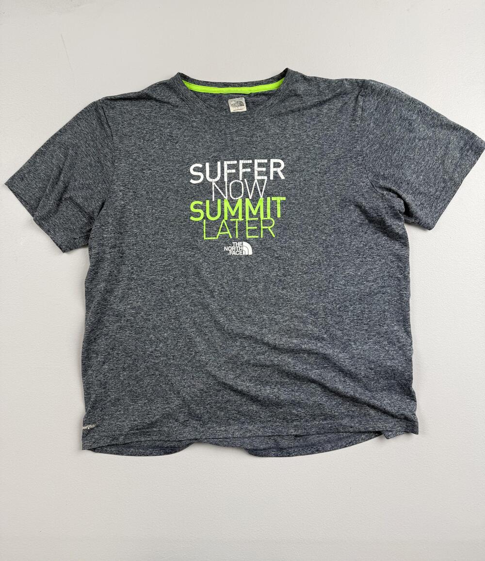 The North Face Shirt Mens Large Gray Suffer Now Summit Later Hiking Tee